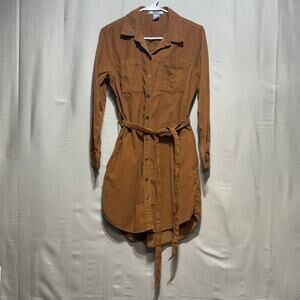 Lucky Brand Women's Small Brown Tan Corduroy Shirt Dress Button Front Belt